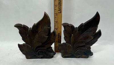 Vintage Metal Bookends Leaf Shaped