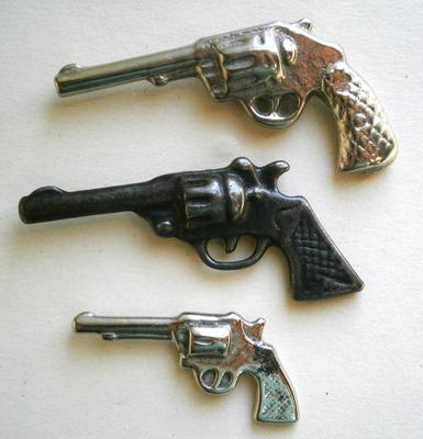 3 Miniature Cast Iron Toy Revolvers