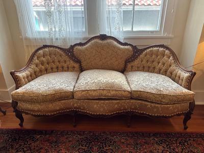 Victorian Tufted Brocade Settee (See Details)