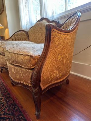 Victorian Tufted Brocade Settee (See Details)