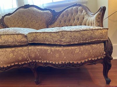 Victorian Tufted Brocade Settee (See Details)
