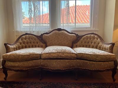 Victorian Tufted Brocade Settee (See Details)