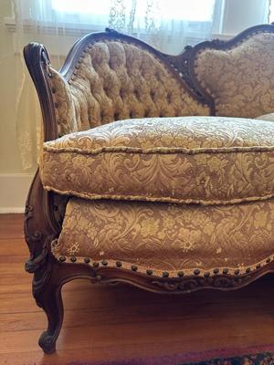Victorian Tufted Brocade Settee (See Details)