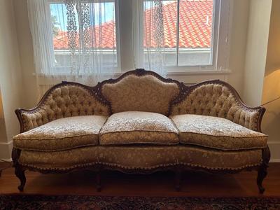 Victorian Tufted Brocade Settee (See Details)