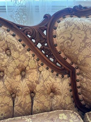 Victorian Tufted Brocade Settee (See Details)