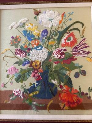Framed Handmade Crewel Embroidery by Trudy Becnel