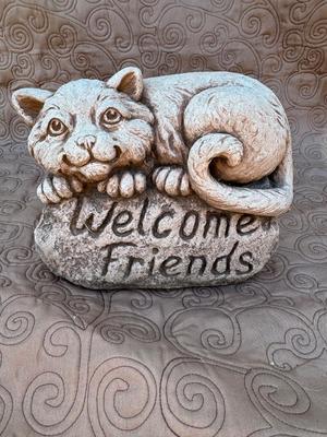 Signed Heavy Cat Garden Welcome Decor
