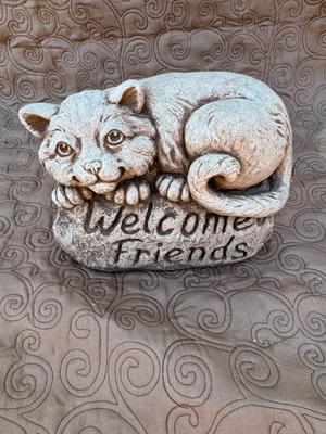 Signed Heavy Cat Garden Welcome Decor