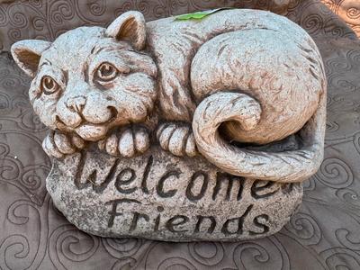 Signed Heavy Cat Garden Welcome Decor
