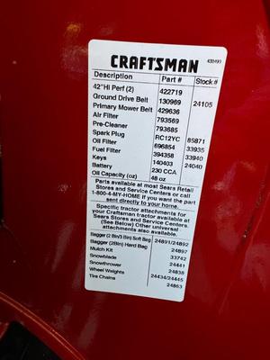 Craftsman Tractor 21HP 42” YTS3000