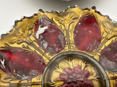 Two Antique Victorian Goofus Glass Plate Bowl