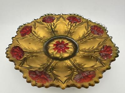 Two Antique Victorian Goofus Glass Plate Bowl