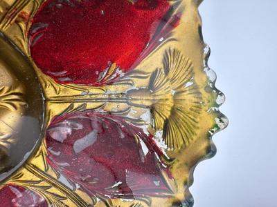 Two Antique Victorian Goofus Glass Plate Bowl