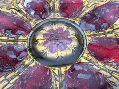 Two Antique Victorian Goofus Glass Plate Bowl