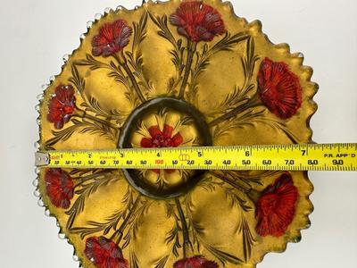Two Antique Victorian Goofus Glass Plate Bowl