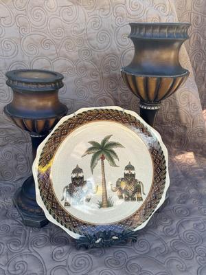 Elephant Safari Plate & Two Candle Holders