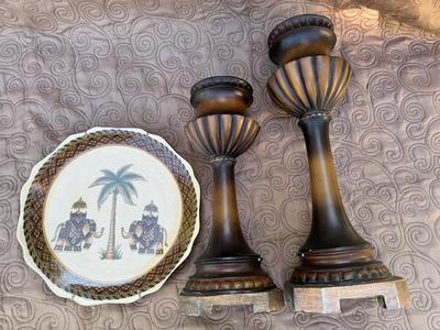 Elephant Safari Plate & Two Candle Holders