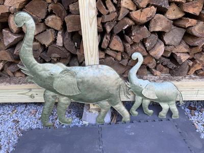Two Metal Elephants Wall Decor