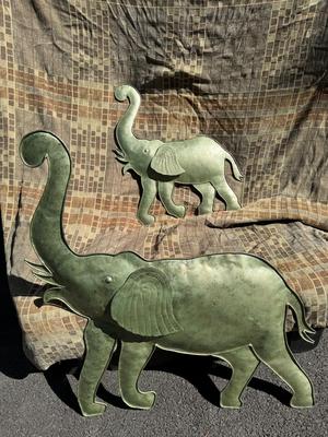 Two Metal Elephants Wall Decor
