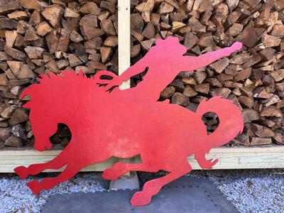 Large 5.5’ x 4’ Wooden Cowboy Riding a Horse - Rodeo