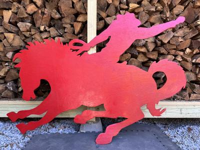 Large 5.5’ x 4’ Wooden Cowboy Riding a Horse - Rodeo