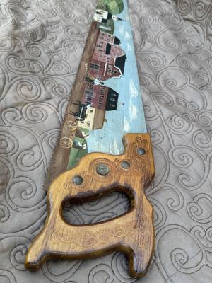 Vintage Sandvik Saw Hand Painted Street Scene by Merna S. Slabik
