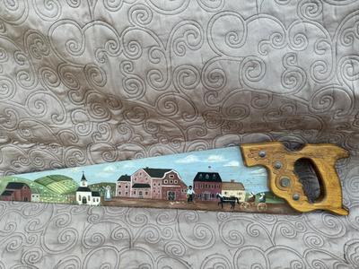 Vintage Sandvik Saw Hand Painted Street Scene by Merna S. Slabik