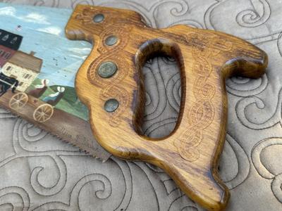 Vintage Sandvik Saw Hand Painted Street Scene by Merna S. Slabik