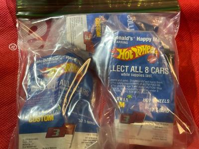 (3) 1957 T-Bird 1990 McDonalds Happy Meal Hot Wheels California Customs SEALED Cars Bag #5 as Pic'd.