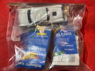 (3) 1990 McDonalds Happy Meal Hot Wheels California Customs 1955 Chevy SEALED Cars Bag #1 as Pic'd.