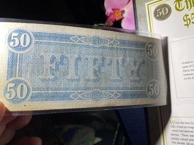 THE LAST CONFEDERATE TREASURY $50 & $100 NOTES -by THE POSTAL COMMEMORATIVE SOCIETY IN A NICE PRESENTATION AS PIC'D.