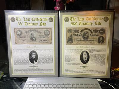 THE LAST CONFEDERATE TREASURY $50 & $100 NOTES -by THE POSTAL COMMEMORATIVE SOCIETY IN A NICE PRESENTATION AS PIC'D.