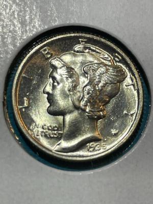 1935-P CHOICE BU CONDITION W/FULL SPLIT BANDS MERCURY SILVER DIME (COIN-4).