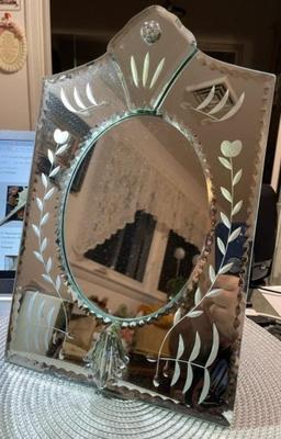 Vintage Venetian Glass Standup Vanity Picture Frame or Mirror 8.5" x 13.5" in VG Preowned Condition.