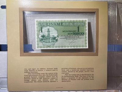 Surinam 1 Gulden 1974 Banknote/Currency in Uncirculated Condition by Fleetwood as Pictured.