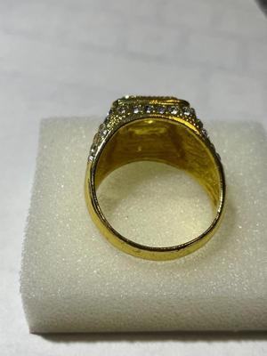 Men's New Never Worn Gold-tone Fashion Ring Size-13 w/Crystal Stones as Pictured.