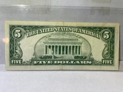 Series 1963 $5 Red Seal US Legal Tender Note EF/AU Condition Serial #A62607435A as Pictured.