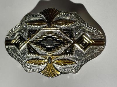 Vintage Montana Silversmiths Southwest Style Silvered Two-tone Metal Belt Buckle as Pictured.