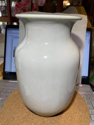 Vintage Heavy Celadon Light Green Color Shade Crackled 9.5" Tall Vase in VG Preowned Condition.