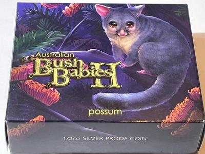 Australian Bush Babies POSSUM 2013 Proof Colorized 1/2 Ounce .999 Fine Silver Coin Limited to 10,000 as Pictured.