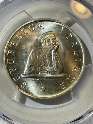 PCGS CERTIFIED ITALY 1988-R MS66 100-LIRE UNIVERSITY OF BOLOGNA SILVER COIN AS PICTURED.