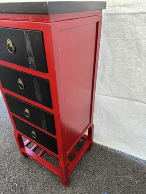 Asian Red & Black Drawer Cabinet 15”x17 1/2”x41”