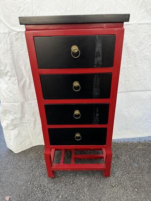 Asian Red & Black Drawer Cabinet 15”x17 1/2”x41”