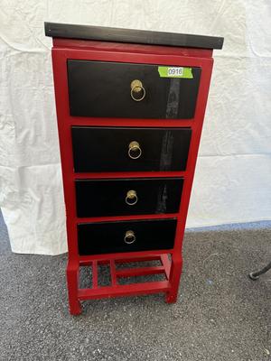 Asian Red & Black Drawer Cabinet 15”x17 1/2”x41”