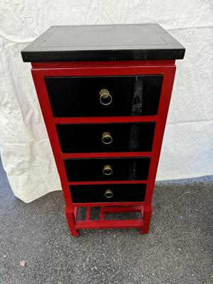 Asian Red & Black Drawer Cabinet 15”x17 1/2”x41”