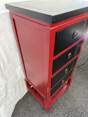 Asian Red & Black Drawer Cabinet 15”x17 1/2”x41”