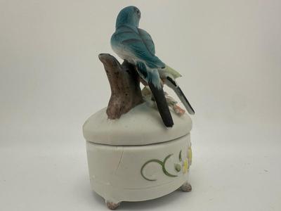 Vintage Lefton Birds Bisque Trinket Box