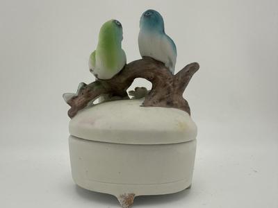 Vintage Lefton Birds Bisque Trinket Box