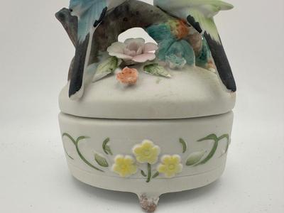 Vintage Lefton Birds Bisque Trinket Box
