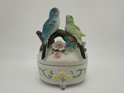 Vintage Lefton Birds Bisque Trinket Box